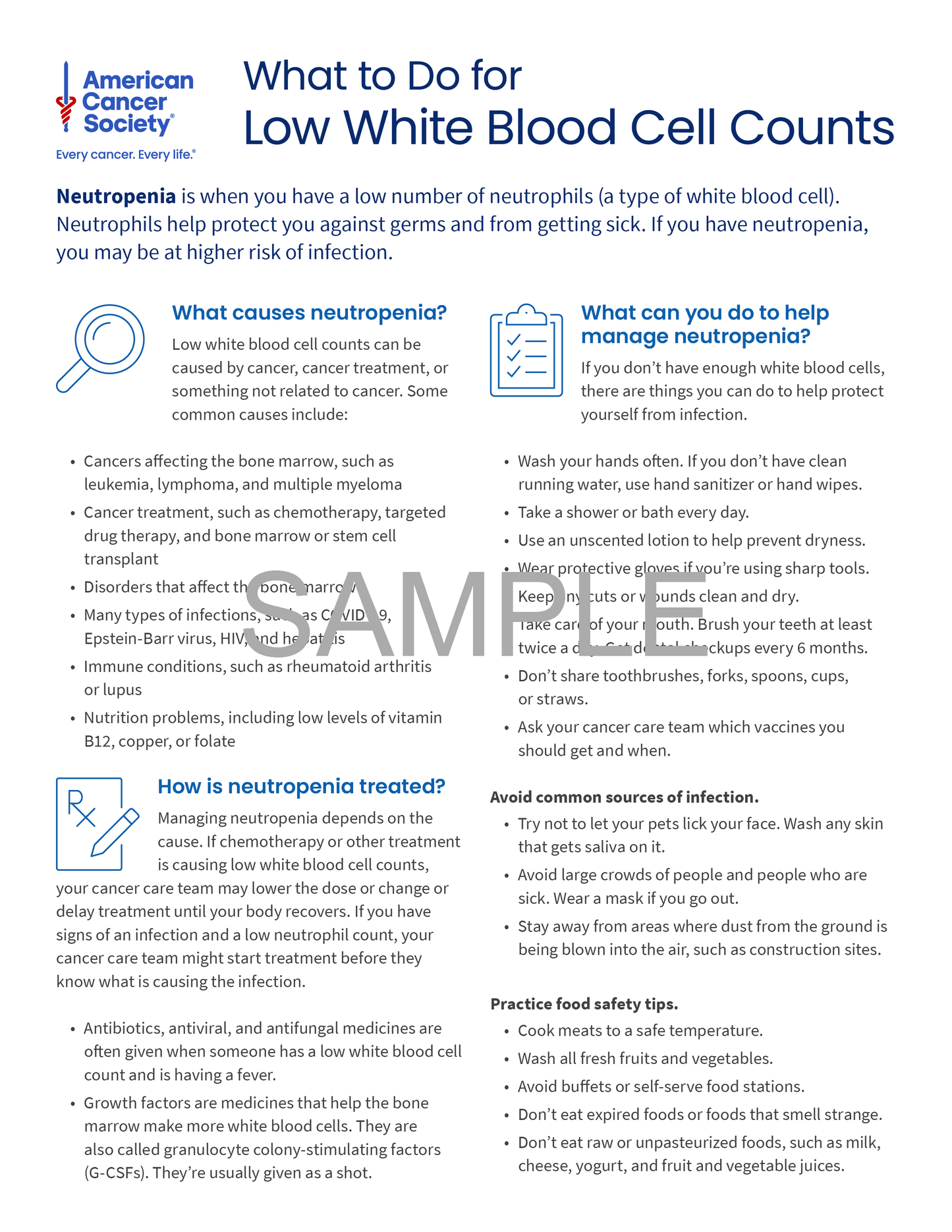 What to Do for Low White Blood Cell Counts Tearsheet x 50 - English (0846.50)