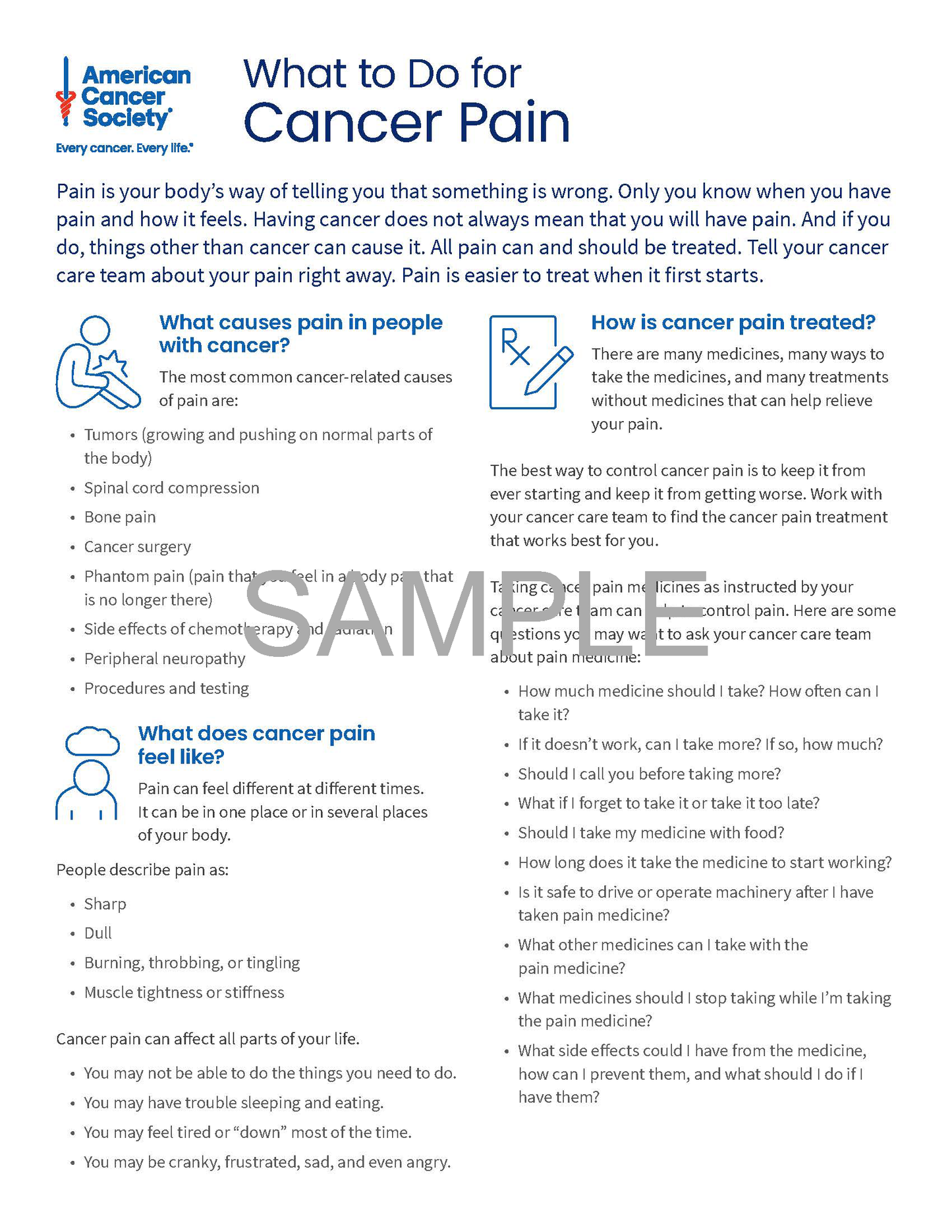 What to Do for Cancer Pain Tearsheet x 50 - English (2133.00)