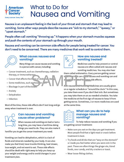 What to Do for Nausea and Vomiting Tearsheet x 50 - English (2136.00)
