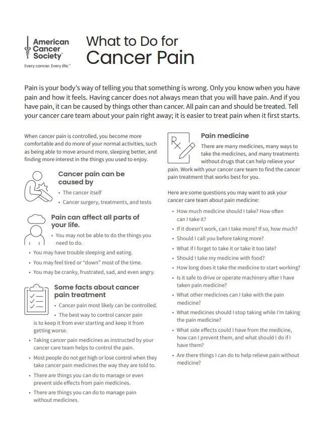 What to Do for Cancer Pain Tearsheet x 50 - English (2133.00) - American Cancer Society