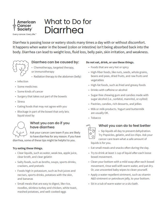 What to Do for Diarrhea Tearsheet x 50 - English (2130.00) - American Cancer Society