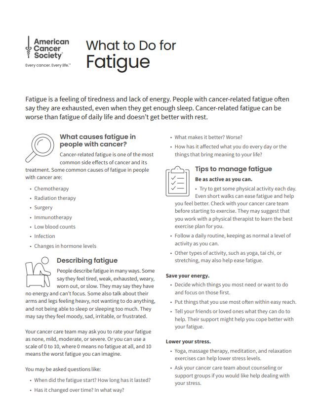 What to Do for Fatigue Tearsheet x 50 - English (2138.00) - American Cancer Society