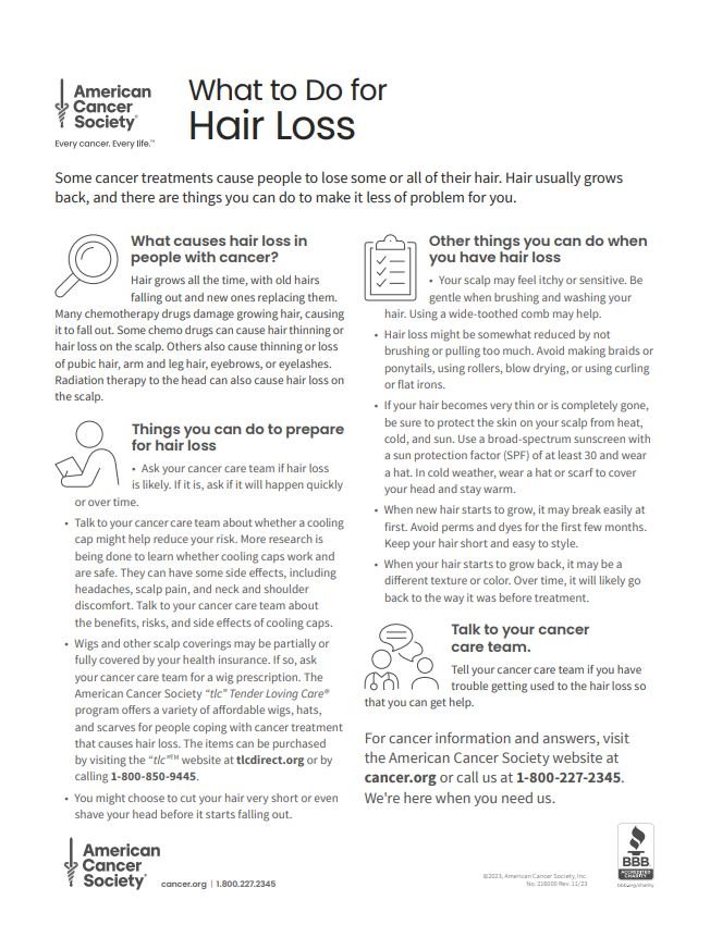What to Do for Hair Loss Tearsheet x 50 - English (2160.00) - American Cancer Society