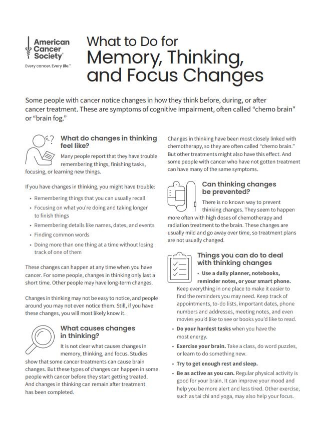 What to Do for Memory, Thinking, and Focus Changes Tearsheet x 50 - English (2139.00) - American Cancer Society