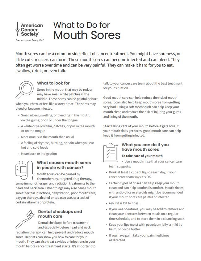 What to Do for Mouth Sores Tearsheet x 50 - English (2132.00) - American Cancer Society