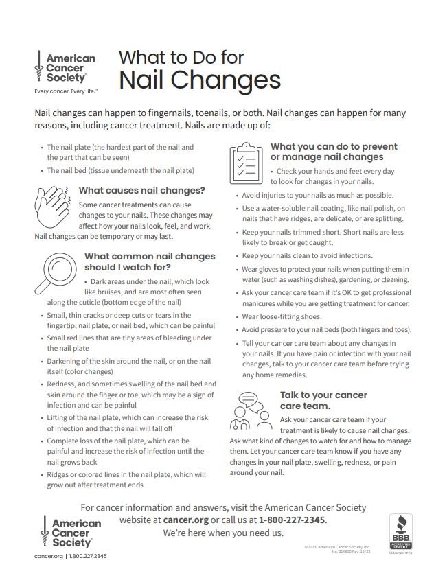 What to Do for Nail Changes Tearsheet x 50 - English (2148.00) - American Cancer Society