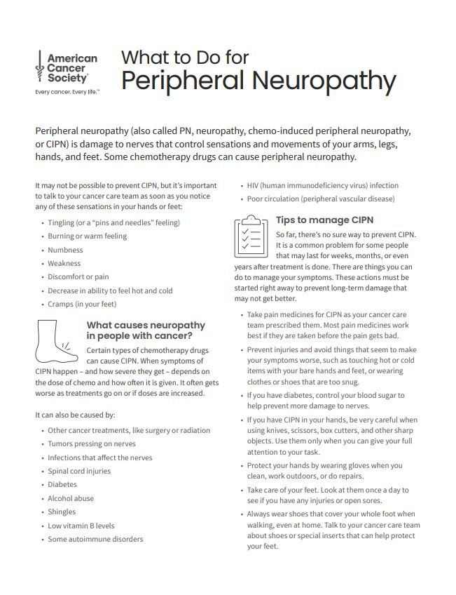 What to Do for Peripheral Neuropathy Tearsheet x 50 - English (2146.00) - American Cancer Society