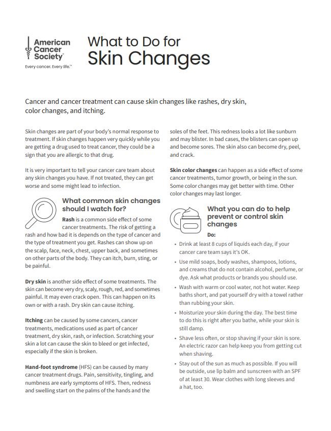 What to Do for Skin Changes Tearsheet x 50 - English (2143.00) - American Cancer Society