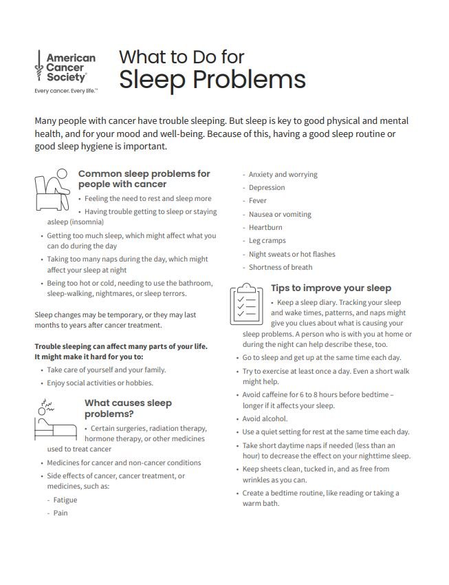 What to Do for Sleep Problems Tearsheet x 50 - English (2131.00) - American Cancer Society