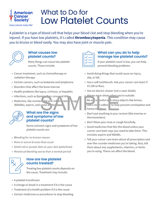 What to Do for Low Platelet Counts Tearsheet x 50 - English (0846.51)
