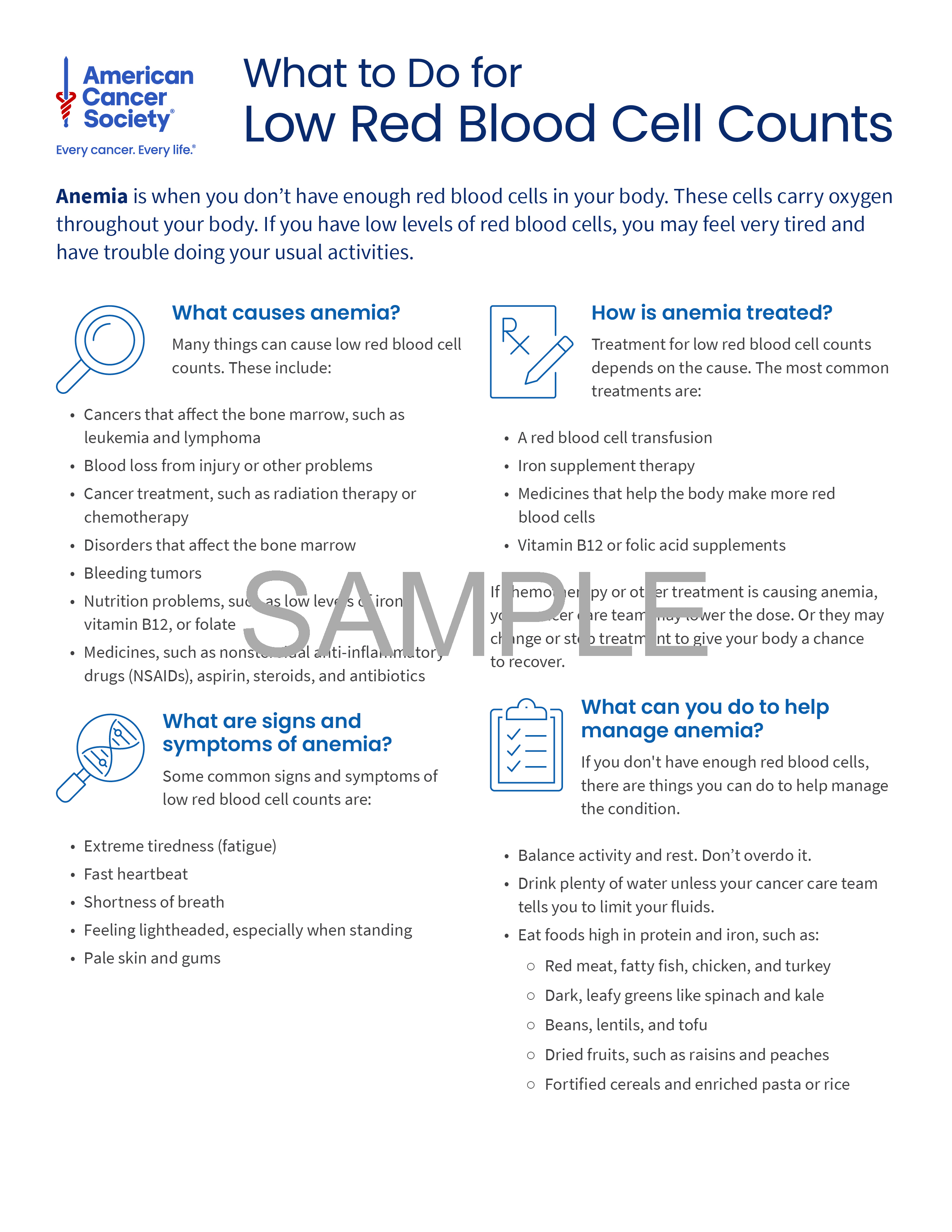 What to Do for Low Red Blood Cell Counts Tearsheet x 50 - English (214 ...