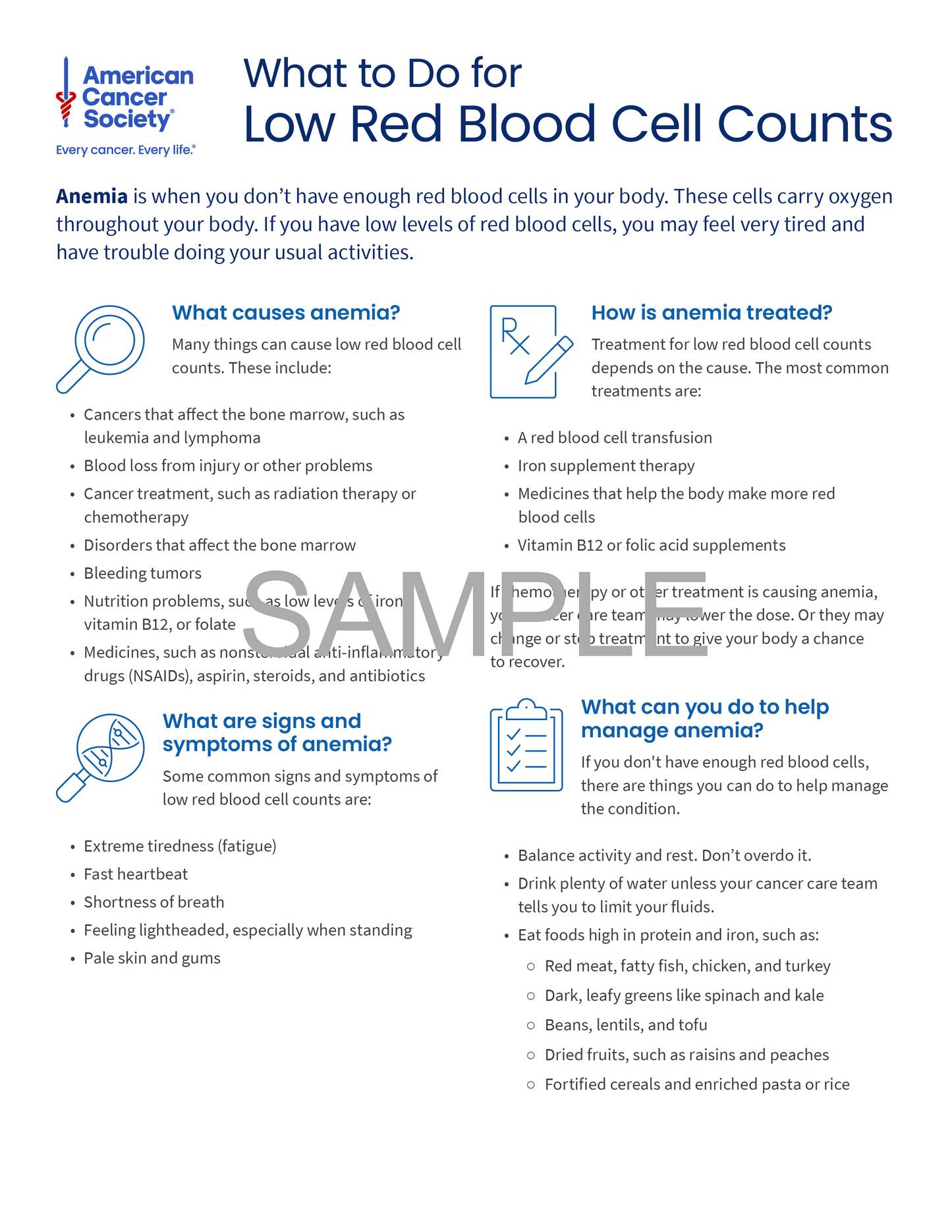 What to Do for Low Red Blood Cell Counts Tearsheet x 50 - English (2147.00)