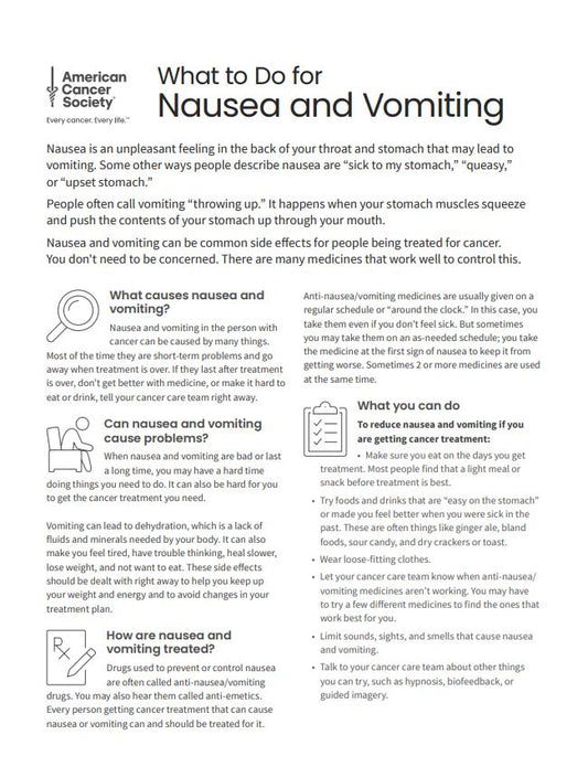 What to Do for Nausea and Vomiting Tearsheet x 50 - English (2136.00)