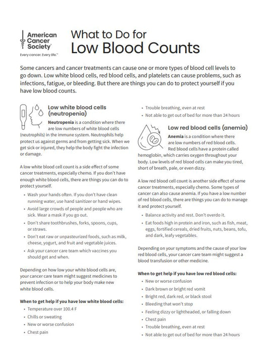 What to Do for Low Blood Counts Tearsheet x 50 - English (2147.00)
