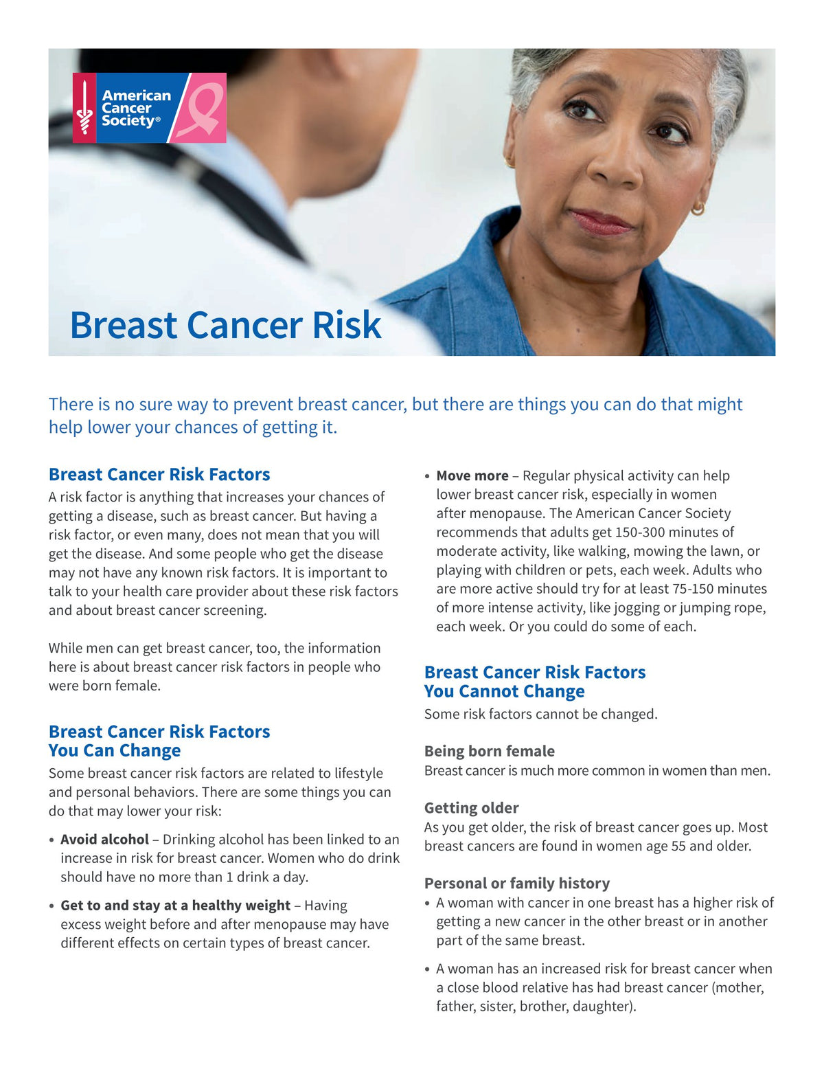 Lessors Risk Flyer Breast Cancer Risk Flyer - English (4622.00) – American Cancer Society
